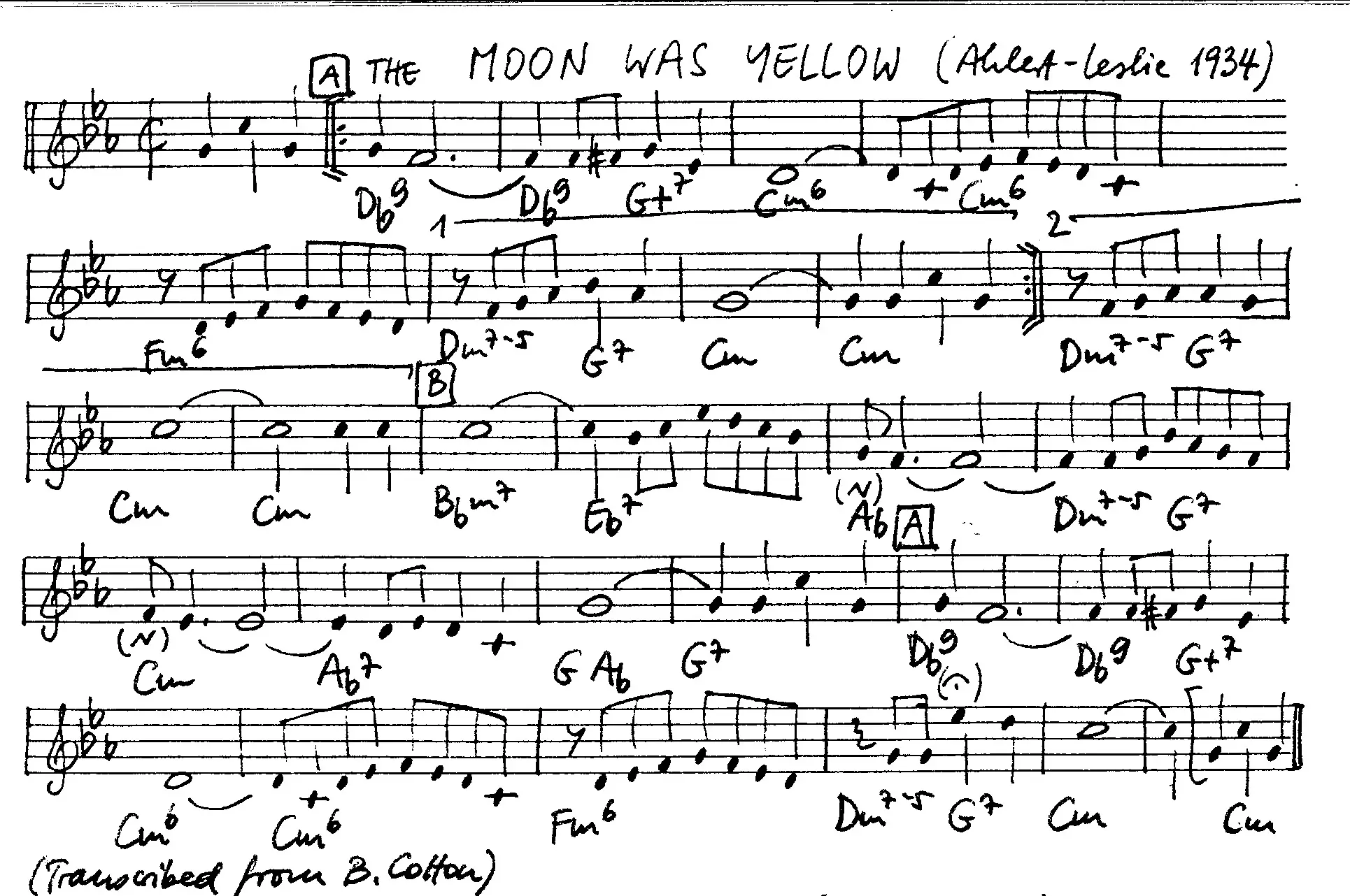 the moon was yellow free jazz leadsheet - Courtesy of the Jungle Jazz Band